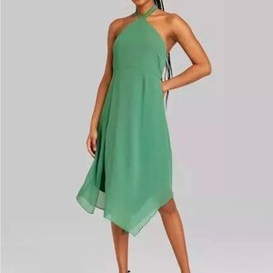 Target Green Halter Asymmetrical Midi Dress